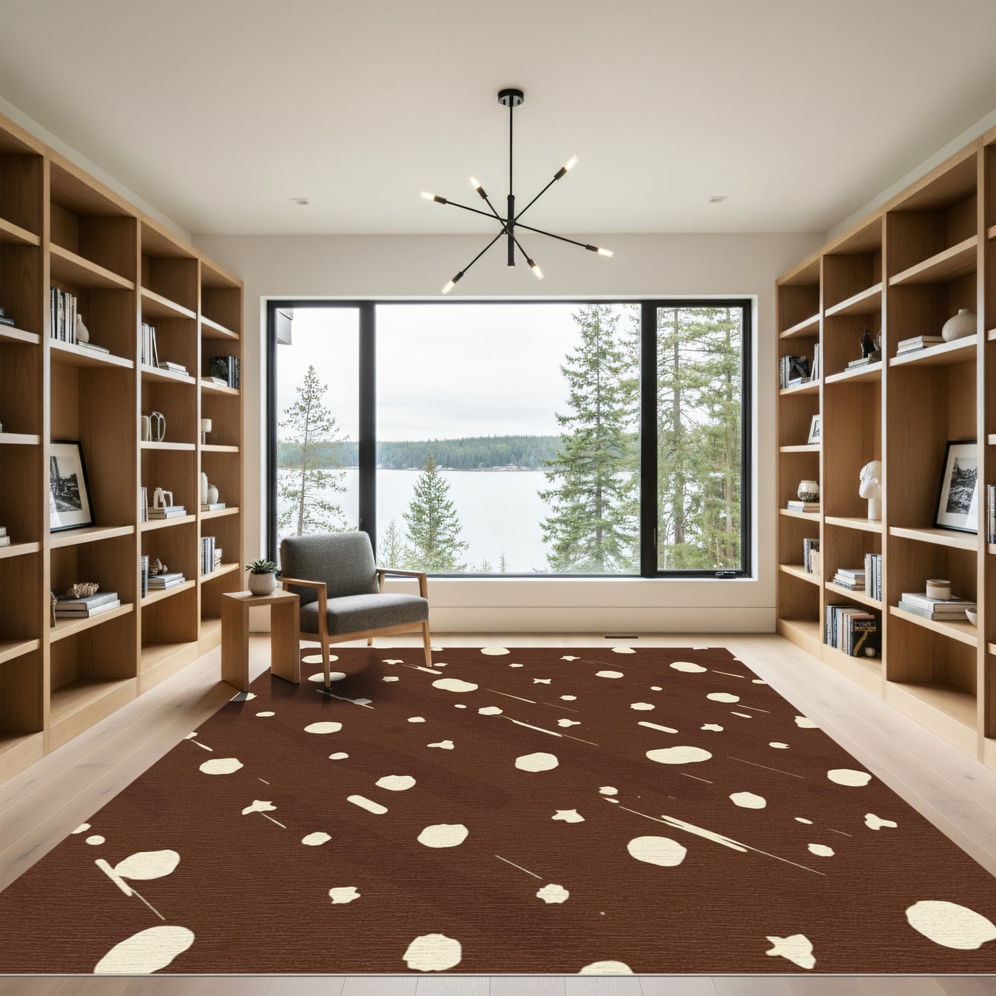 Brown Cream Splatter Drops Runner Rug