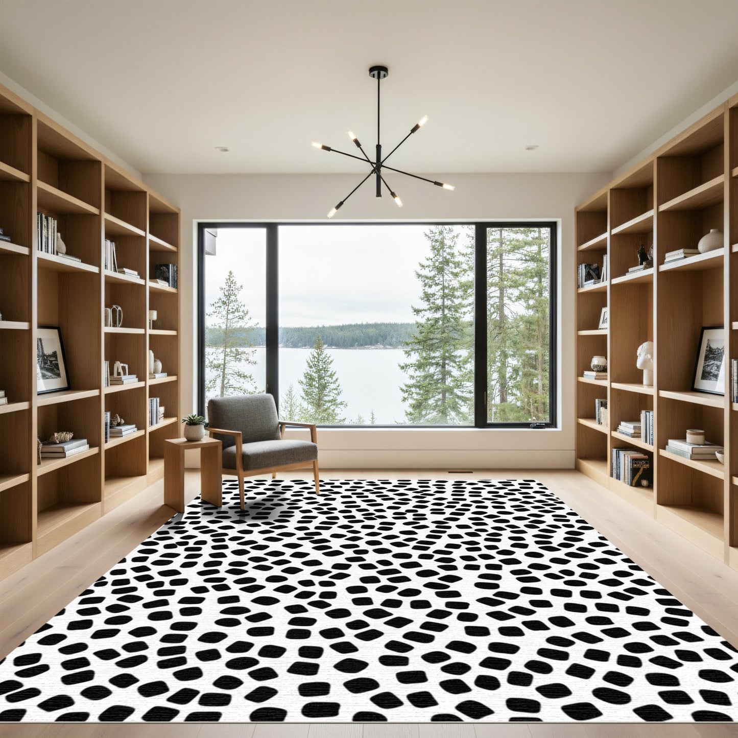 Abstract Black White Speckled Squares Rug