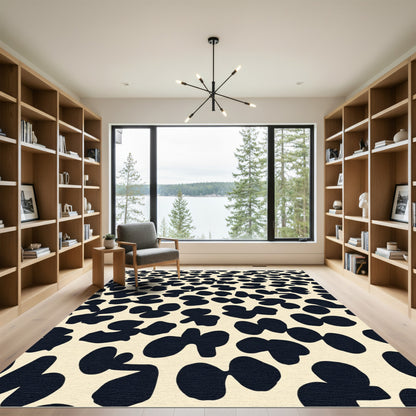 Dotted Black Cream Abstract Bloom Rug