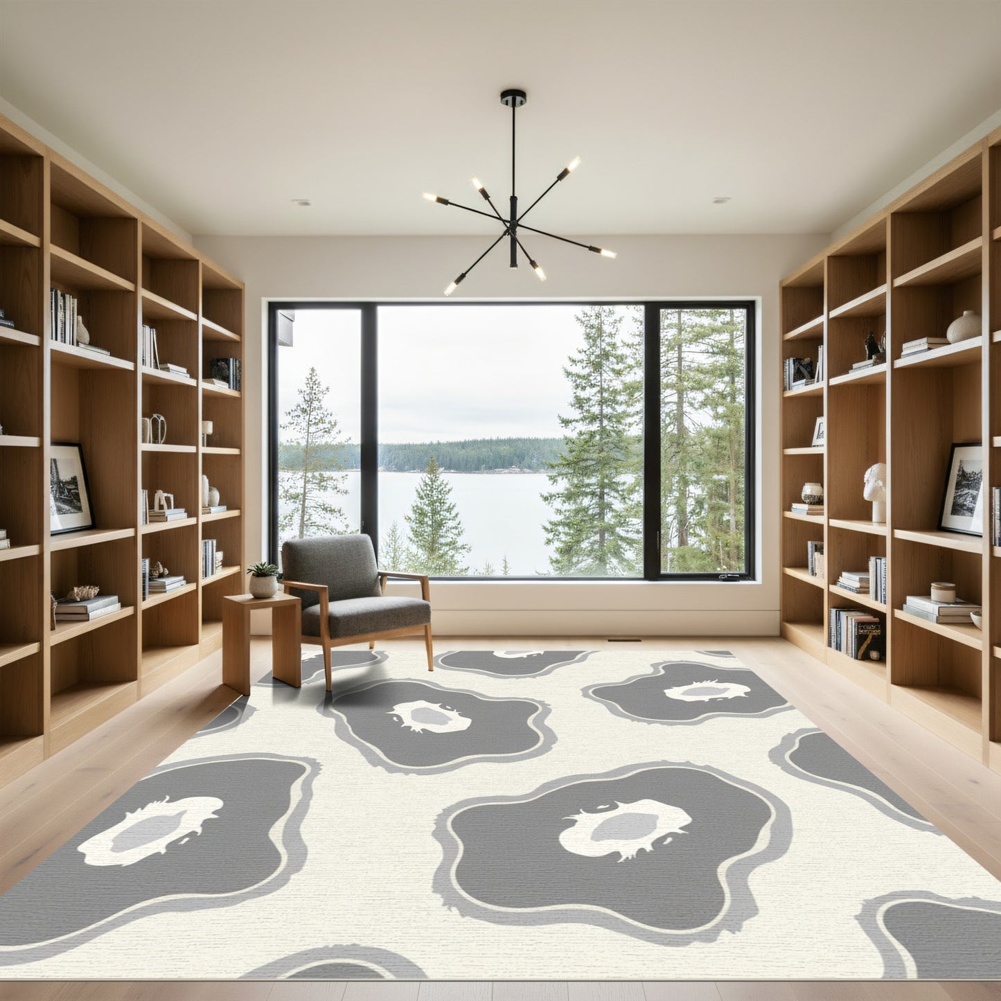 Abstract Gray Organic Bloom Rug