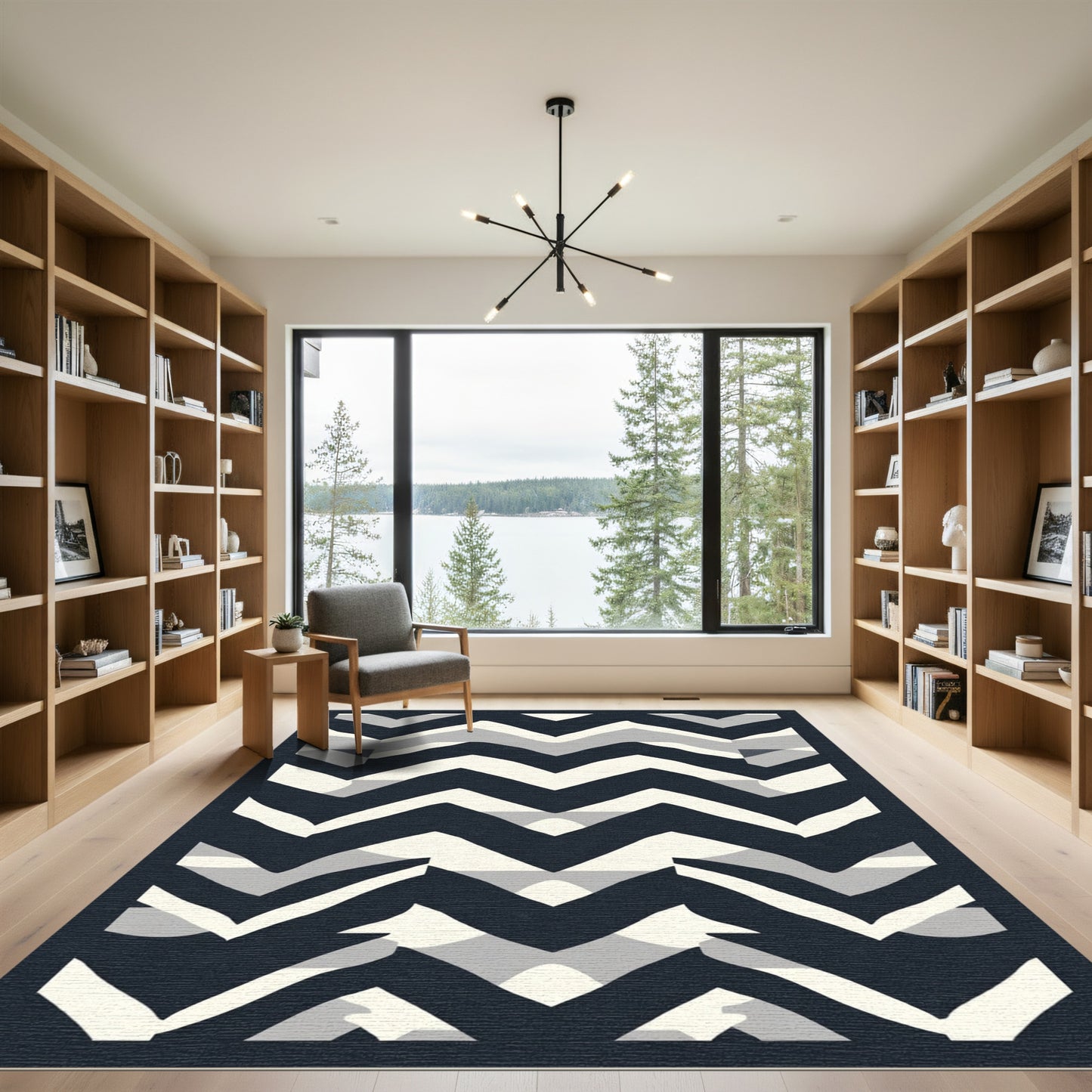 Bold Navy White Chevron Overlay Rug