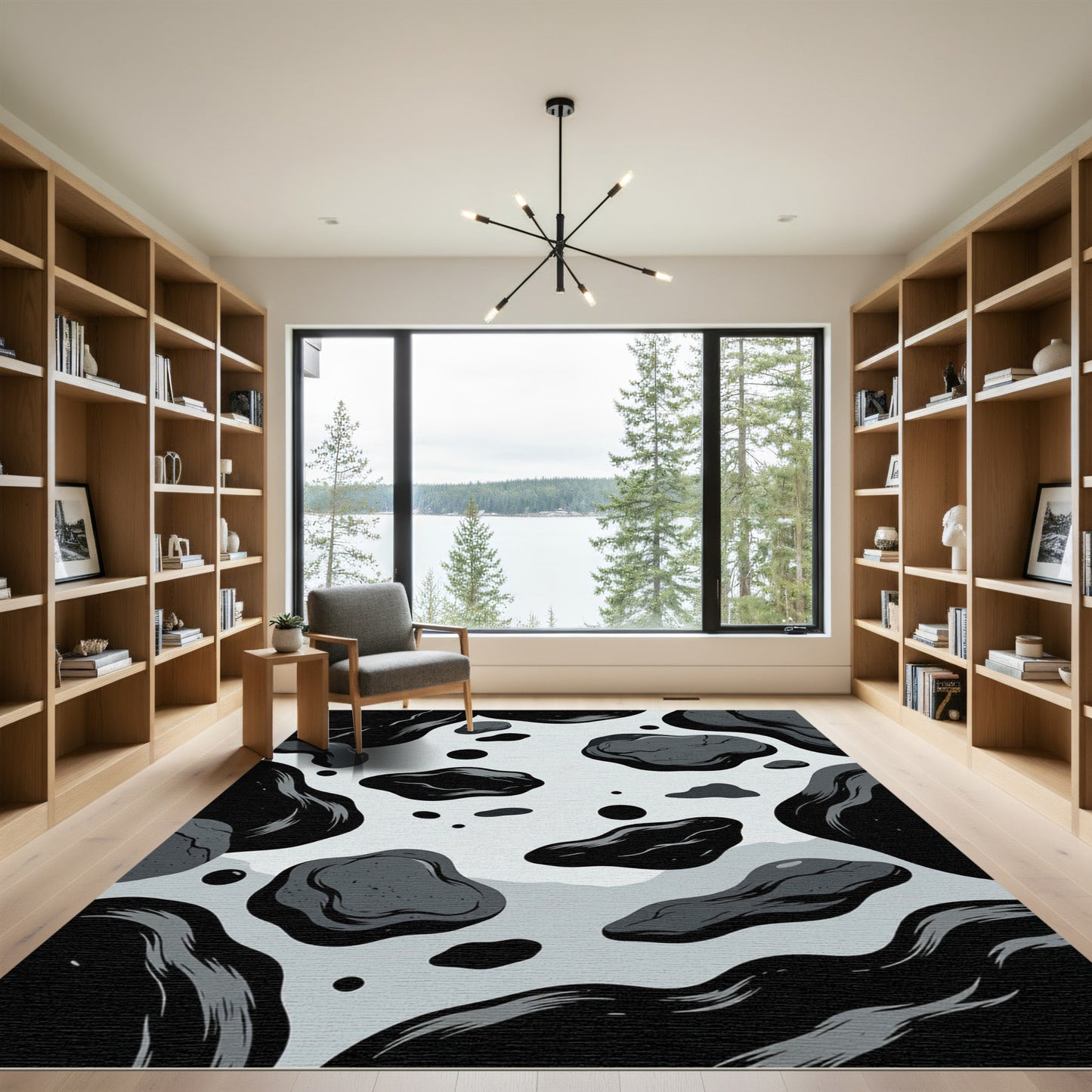 Monochromatic Ink Splatter Irregular Shapes Rug