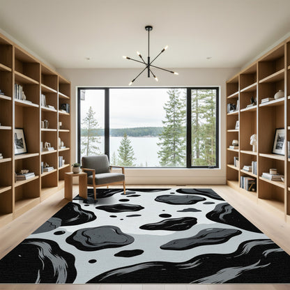 Monochromatic Ink Splatter Irregular Shapes Rug