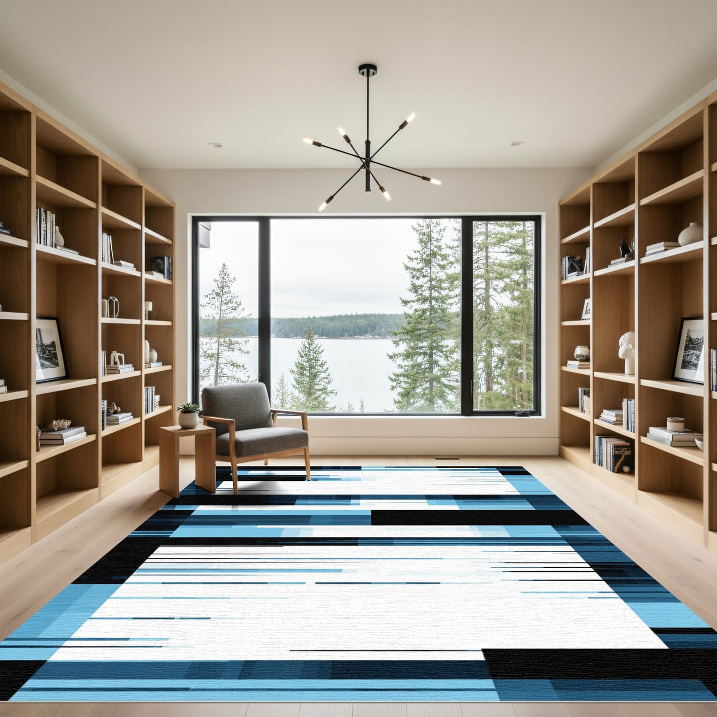 Abstract Blue Glitch Horizontal Rows Rug