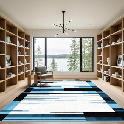 Abstract Blue Glitch Horizontal Rows Rug