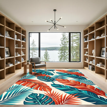 Vibrant Tropical Leaf Botanical Palm Rug