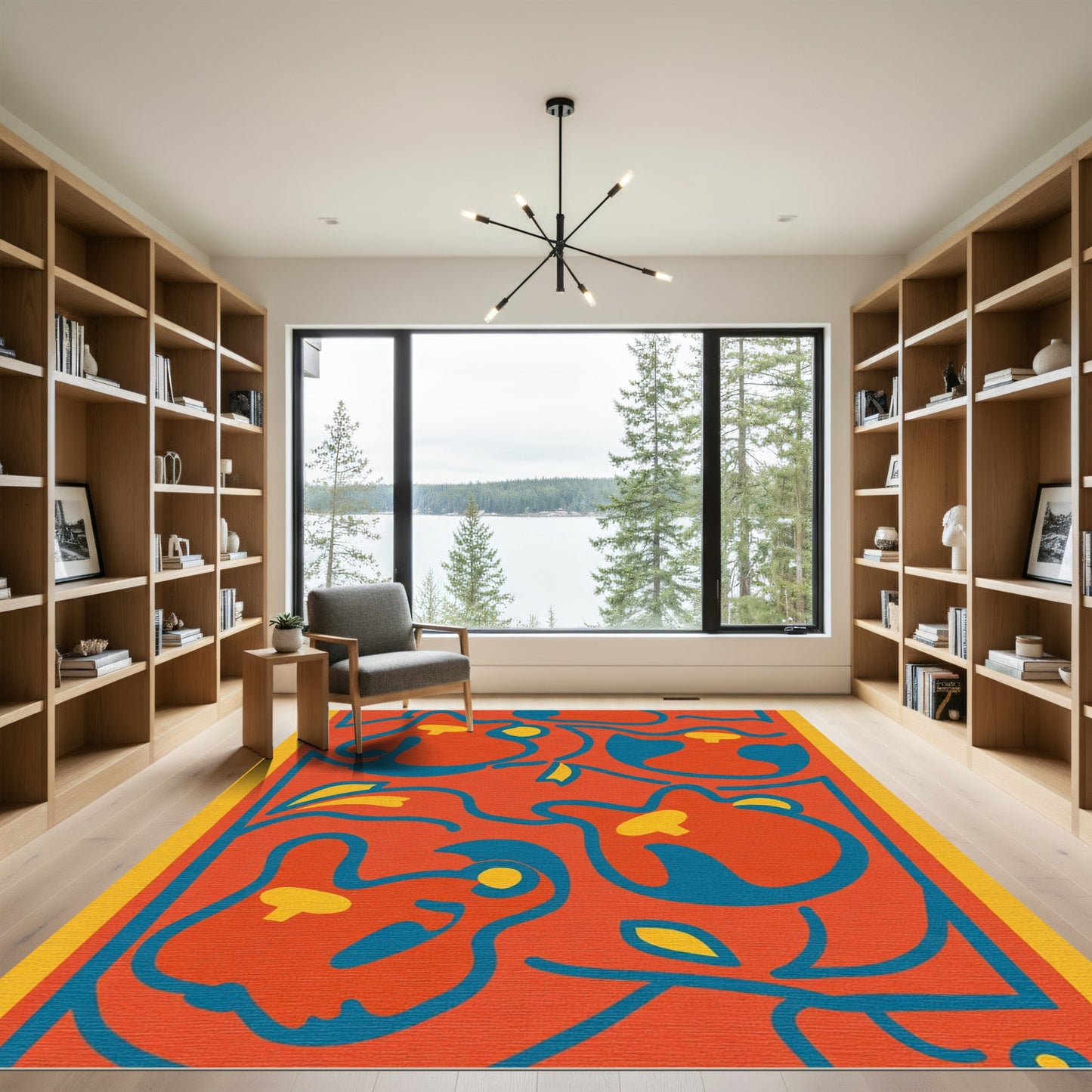 Bold Orange Teal Floral Swirl Rug
