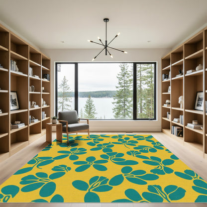 Teal Floral Branch Scatter Rug