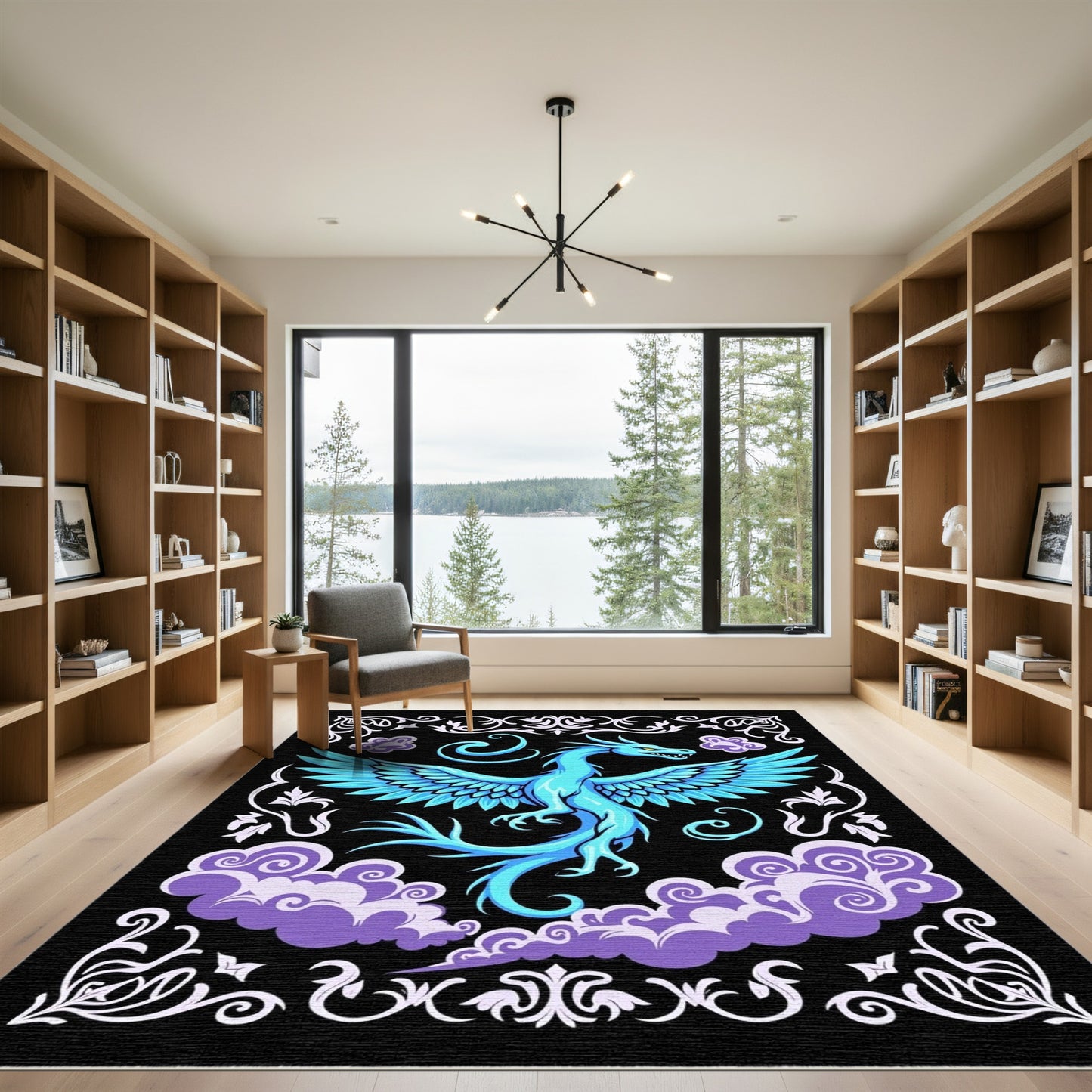 Azure Dragon Among Swirling Clouds Rug