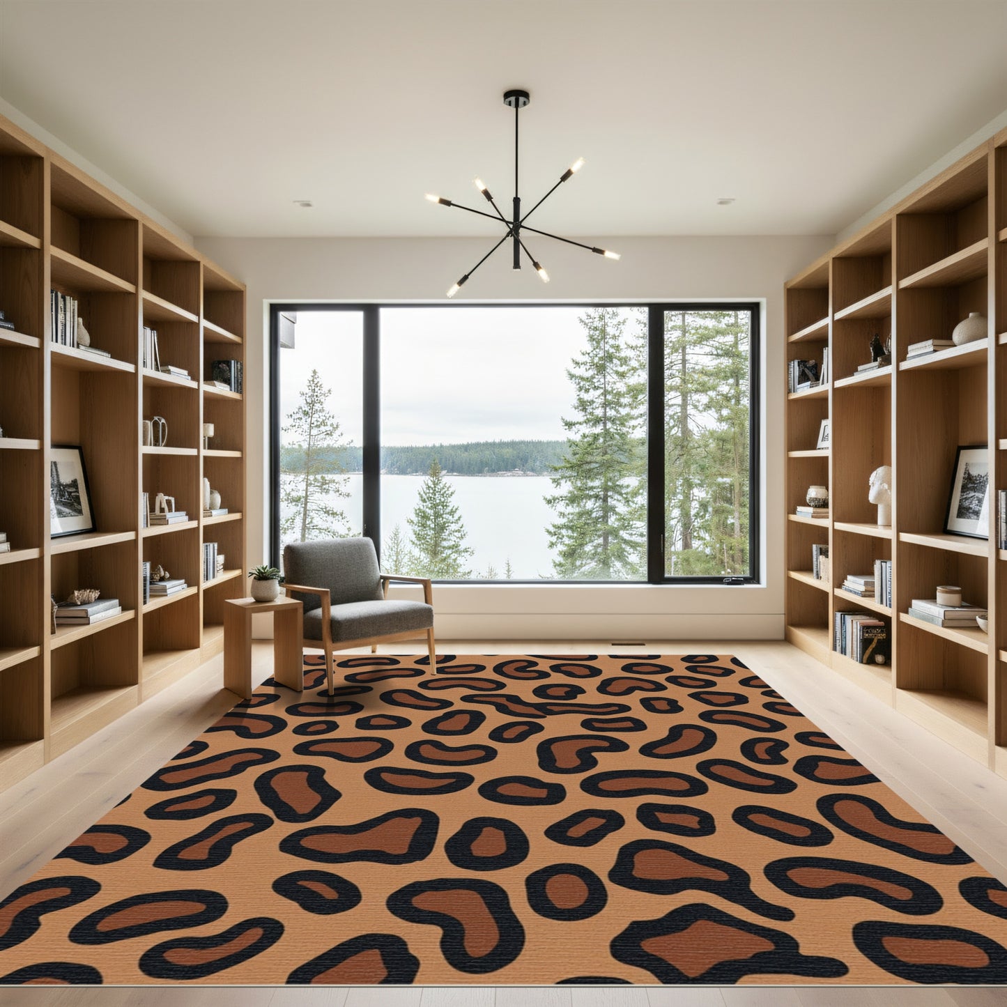 Earthy Brown Black Leopard Spots Rug