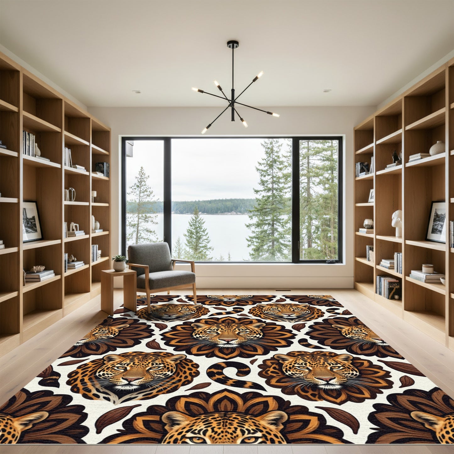 Earthy Leopard Face Floral Medallion Rug