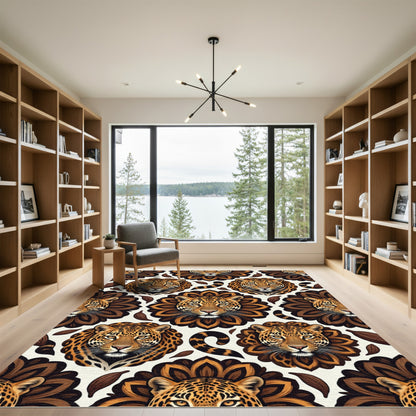 Earthy Leopard Face Floral Medallion Rug