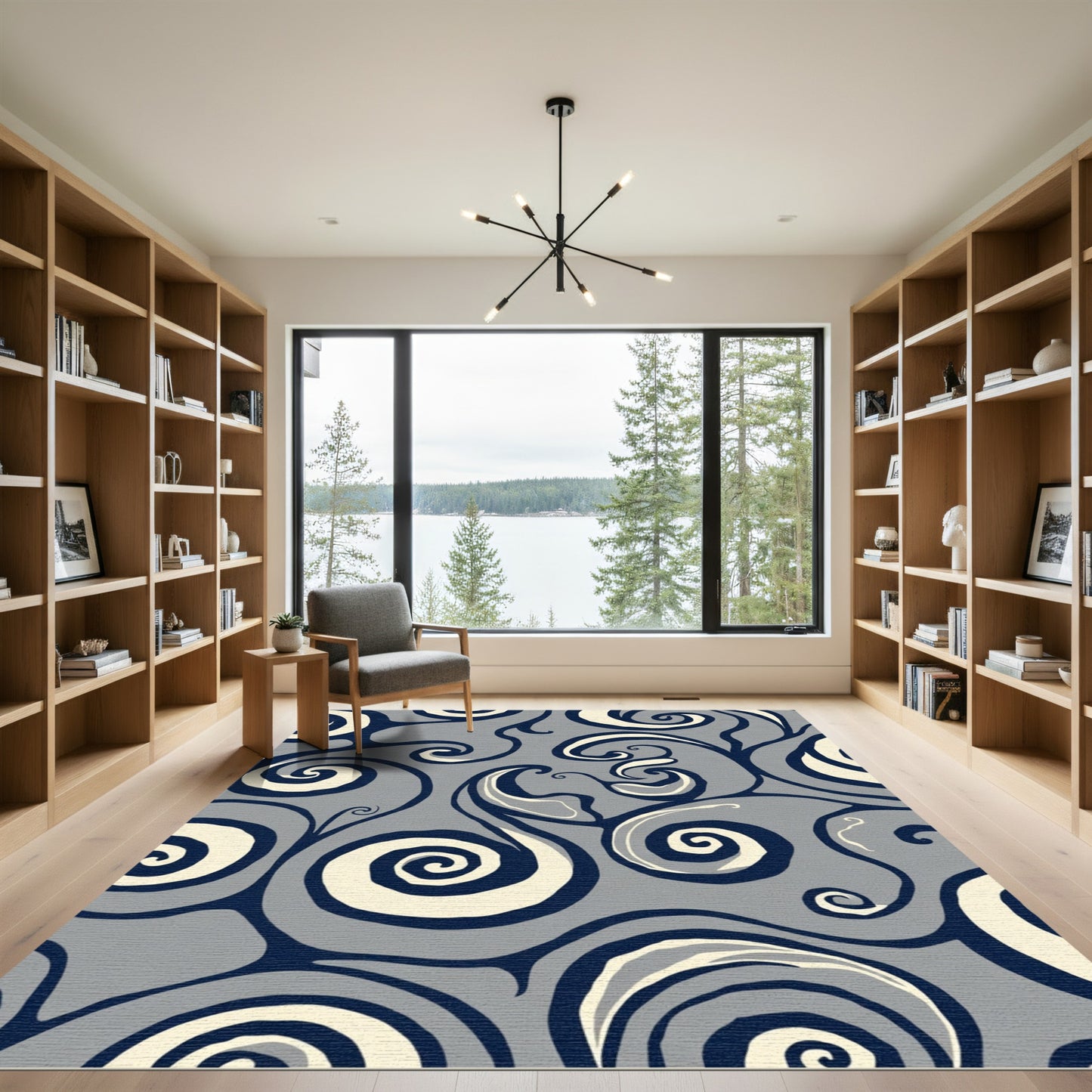 Sleek Navy Ivory Swirl Harmony Rug