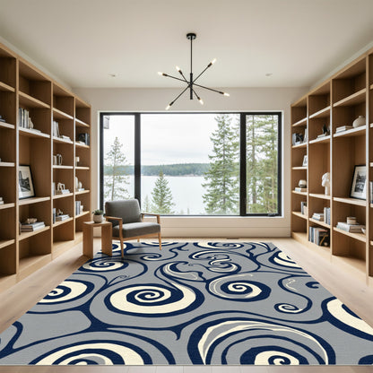 Sleek Navy Ivory Swirl Harmony Rug