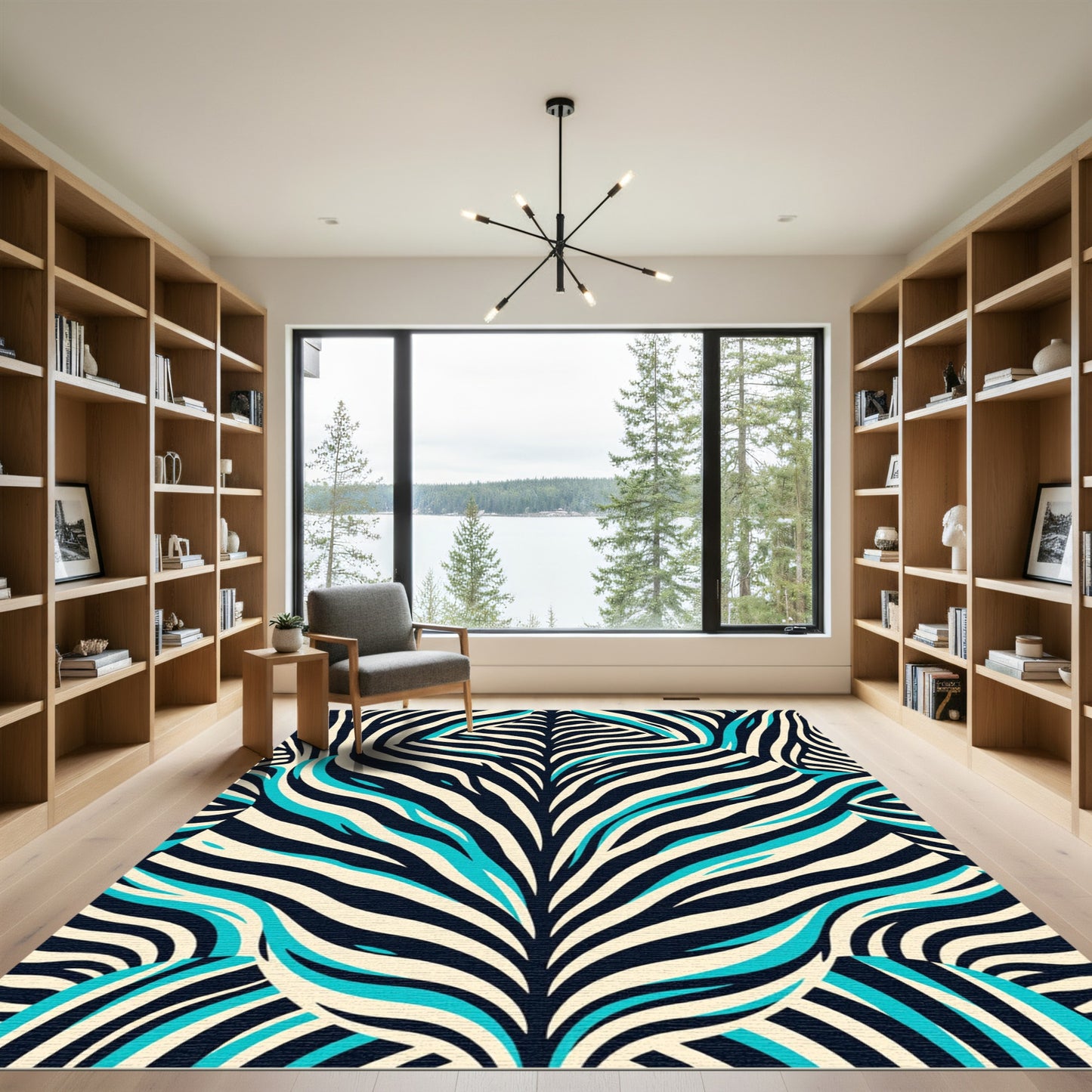 Bold Black Cyan Zebra Stripes Rug