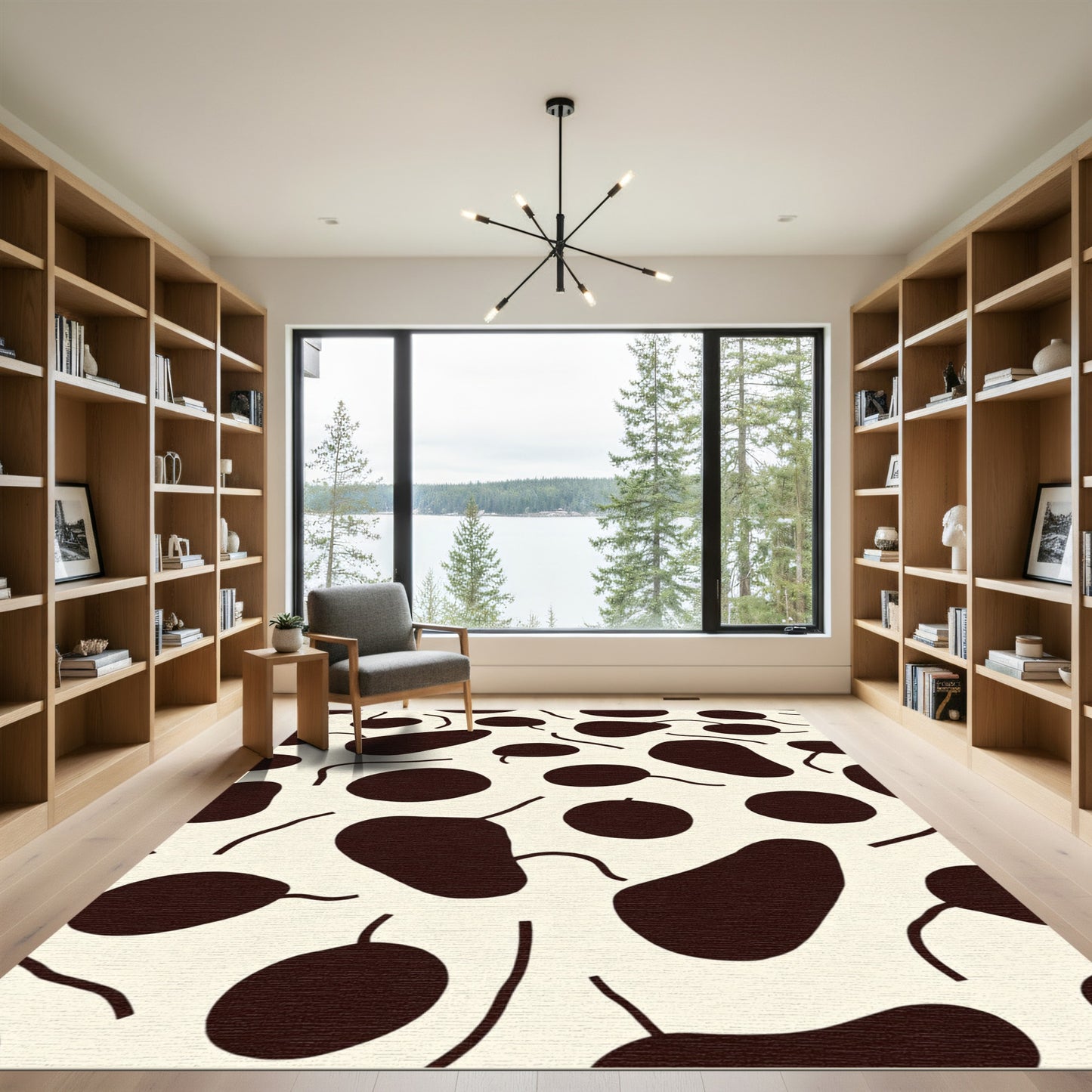 Abstract Organic Shapes Brown Cream Rug