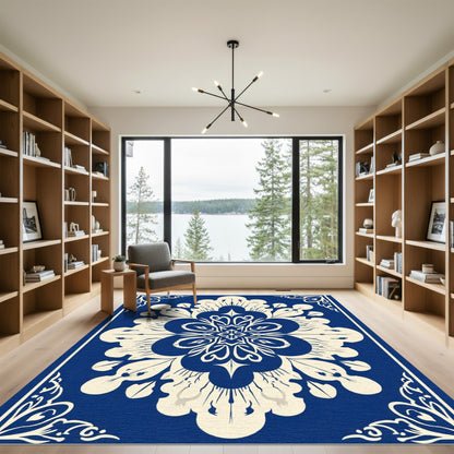 Intricate Blue Floral Medallion Rug
