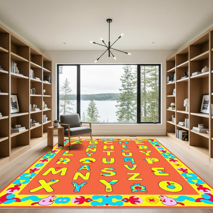Bright Yellow Alphabet Letters Orange Rug
