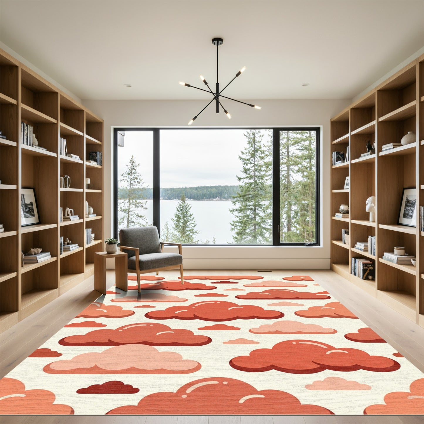 Whimsical Terracotta Cloud Seamless Art Rug