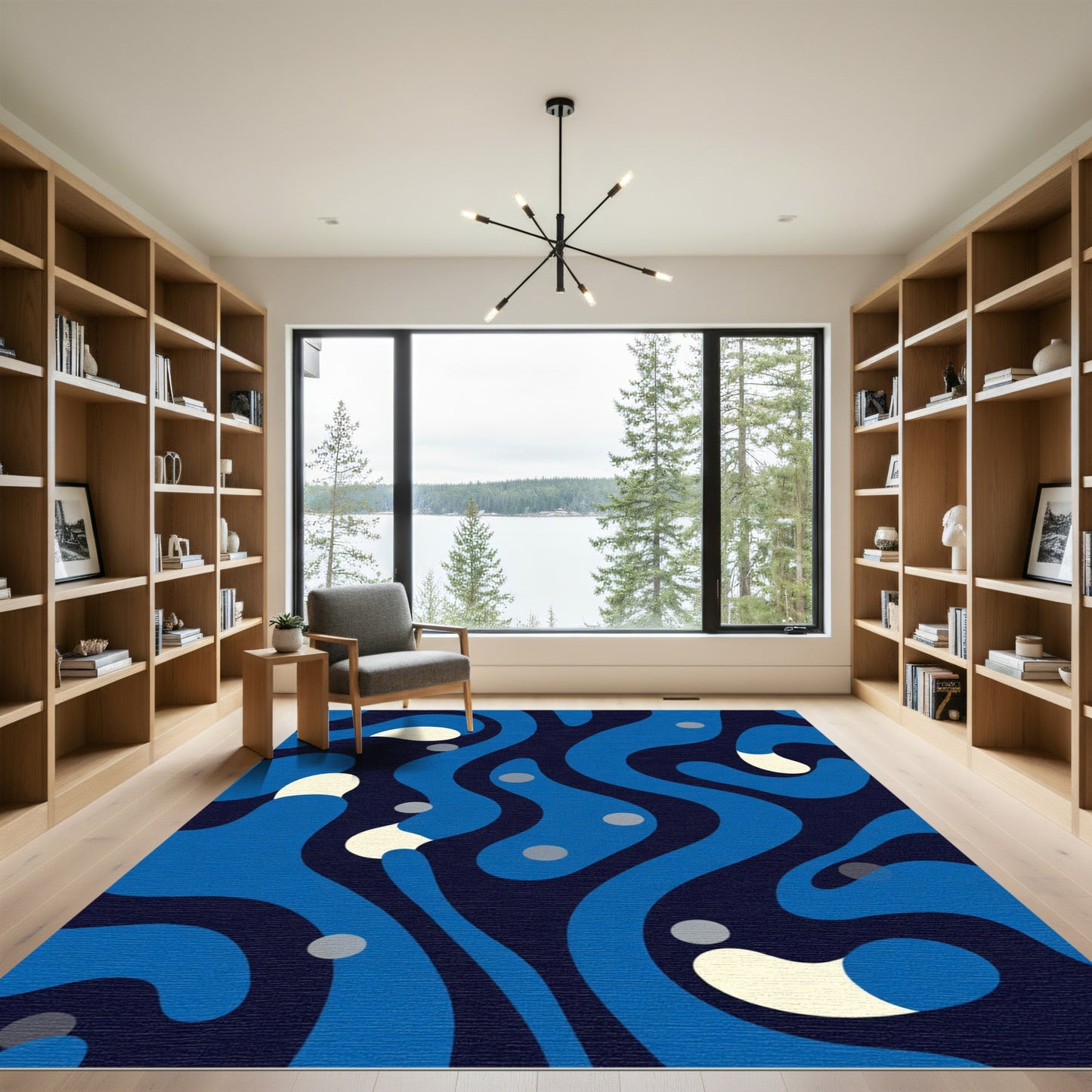 Deep Blue Organic Flow Abstract Rug