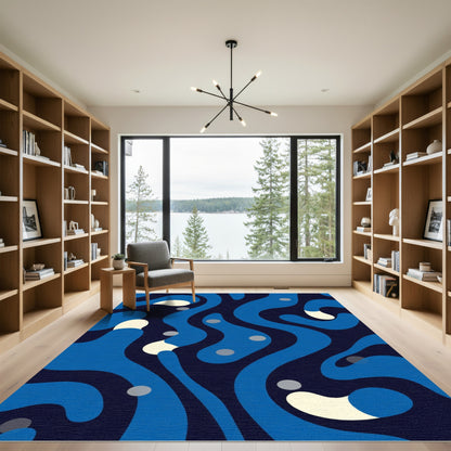 Deep Blue Organic Flow Abstract Rug