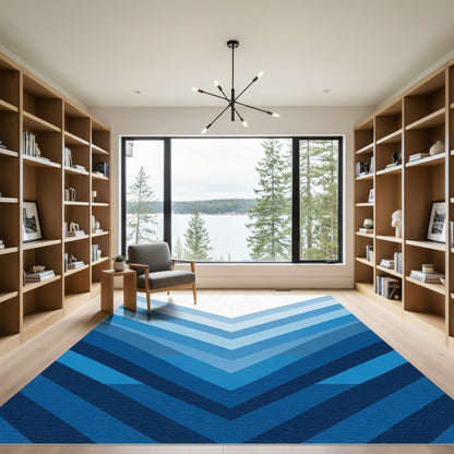 Graded Blue Chevron Incline Rug
