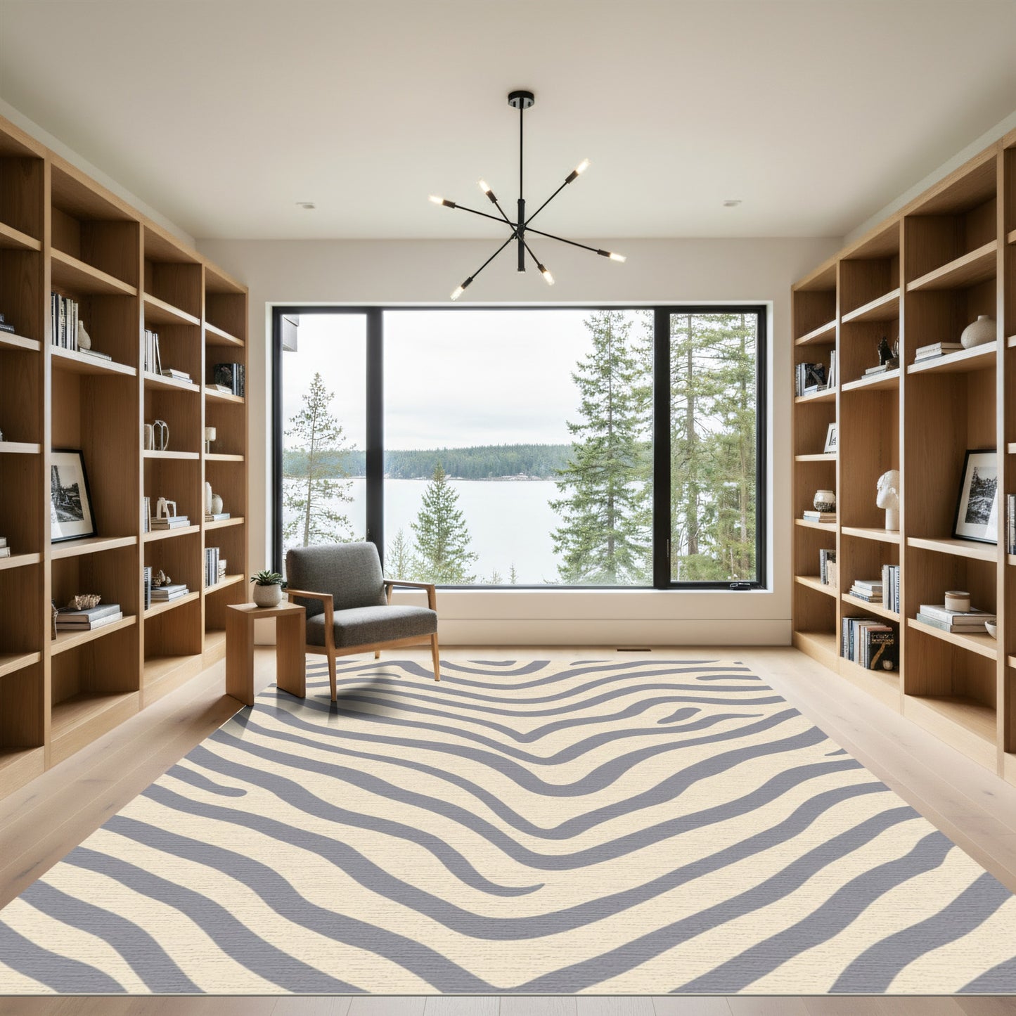 Neutral Gray Cream Zebra Stripes Rug