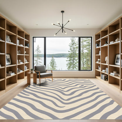 Neutral Gray Cream Zebra Stripes Rug