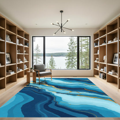 Oceanic Blue Agate Wave Rug