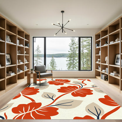Bold Red Hibiscus Vine Rug