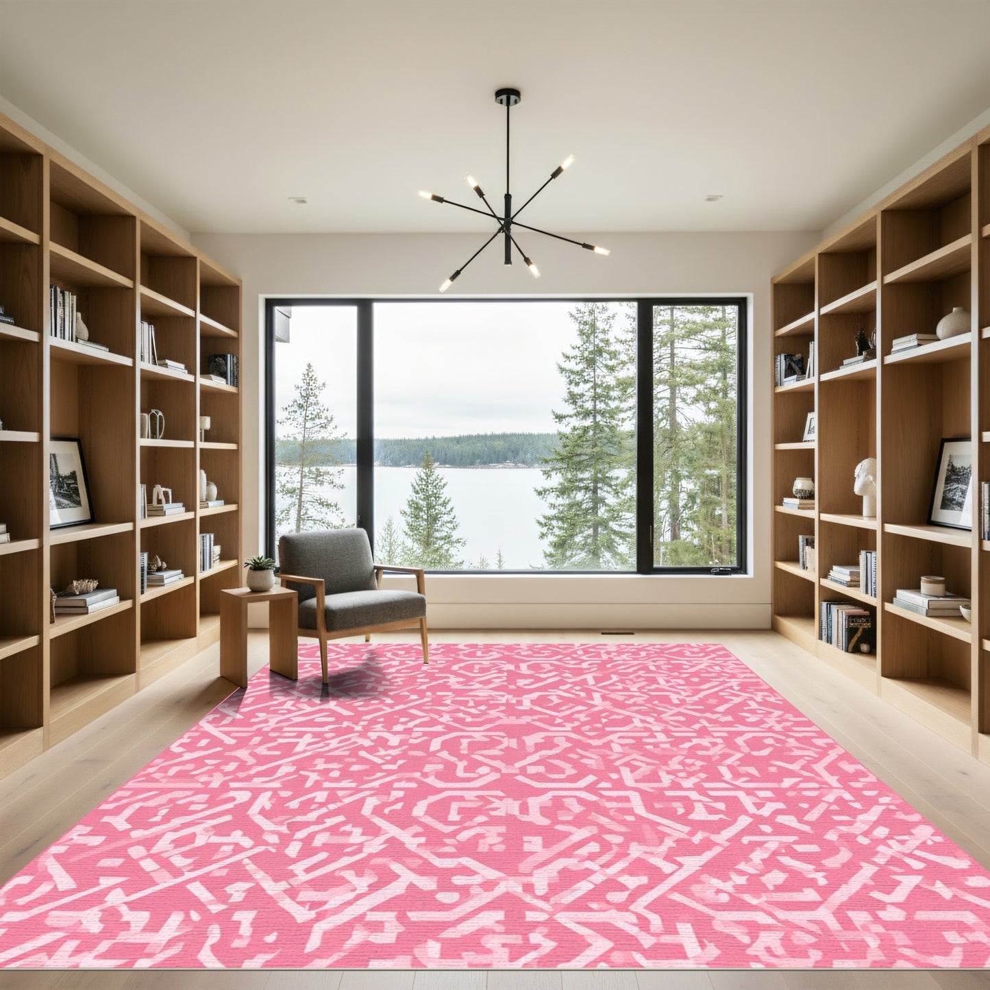 Pink White Abstract Geometric Overlay Rug