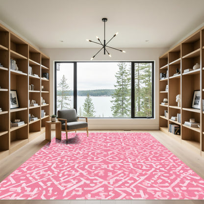 Pink White Abstract Geometric Overlay Rug