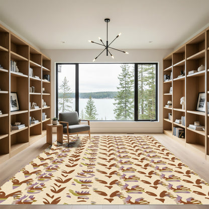 Earthy Tan Abstract Leaf Medallion Rug