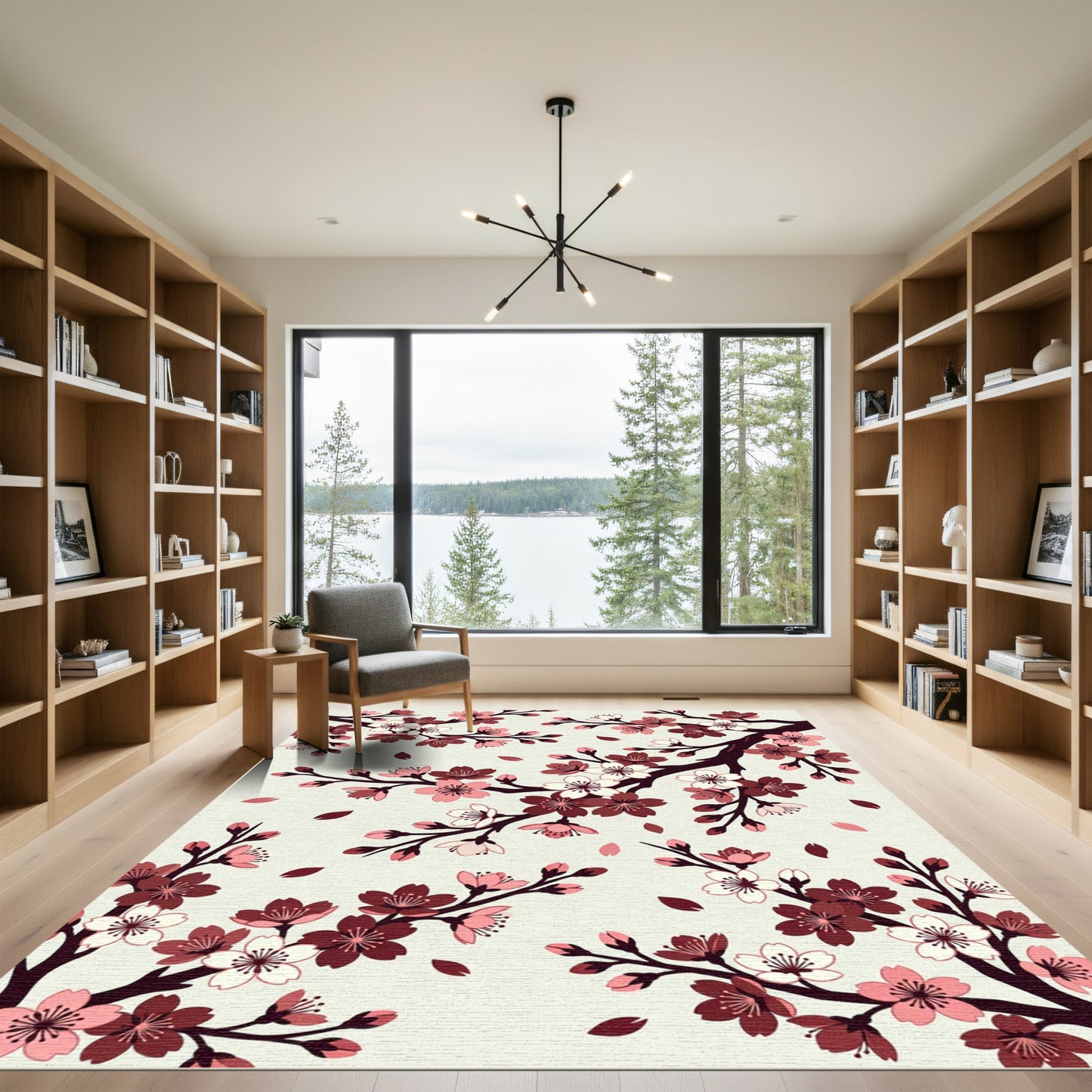 Elegant Crimson Cherry Blossom Branch Rug