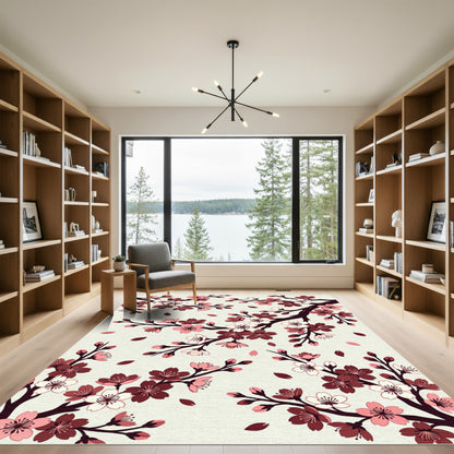 Elegant Crimson Cherry Blossom Branch Rug