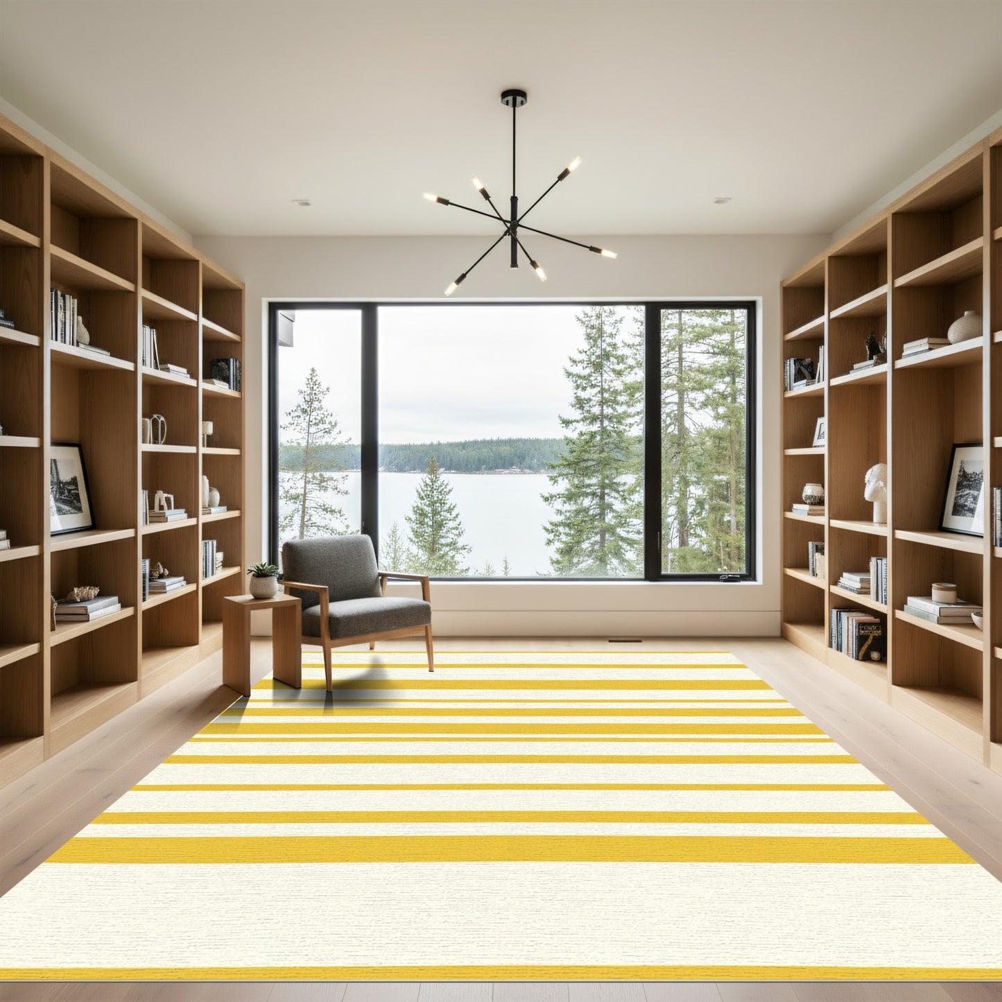 Golden Yellow And Cream Stripe Rug