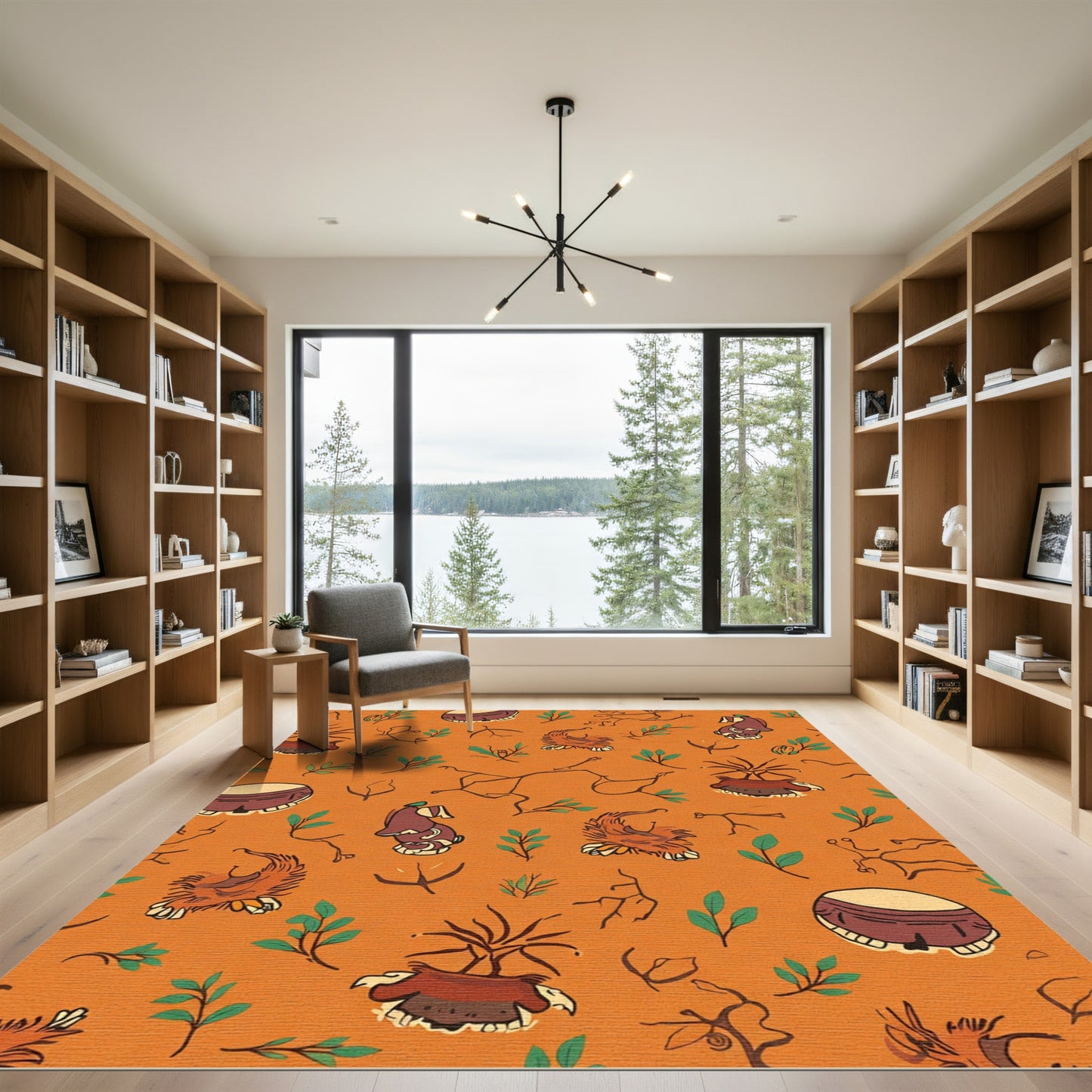 Orange Earthy Tribal Figures Garden Rug