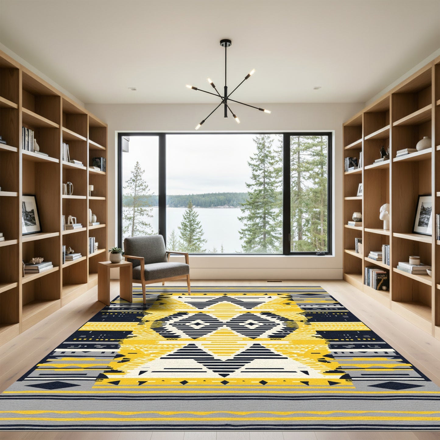 Bold Yellow Black Geometric Diamond Rug