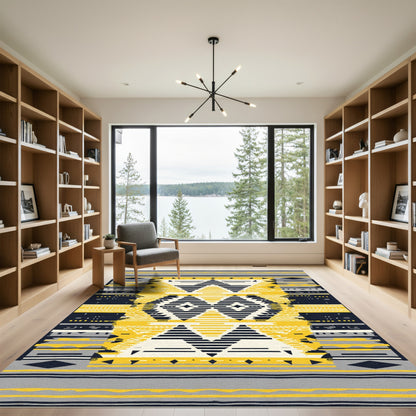 Bold Yellow Black Geometric Diamond Rug