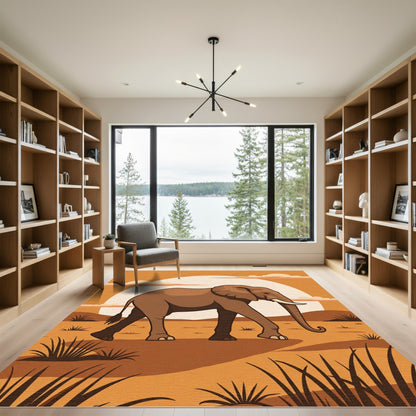 Brown Elephant Safari Sunset Scene Rug
