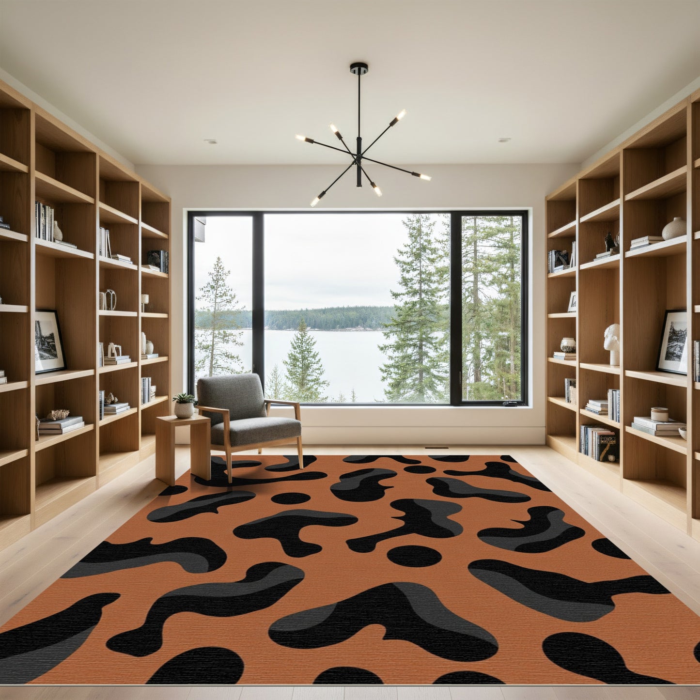 Abstract Organic Black And Orange Rug