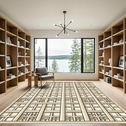 Geometric Ivory Lattice Composition Rug
