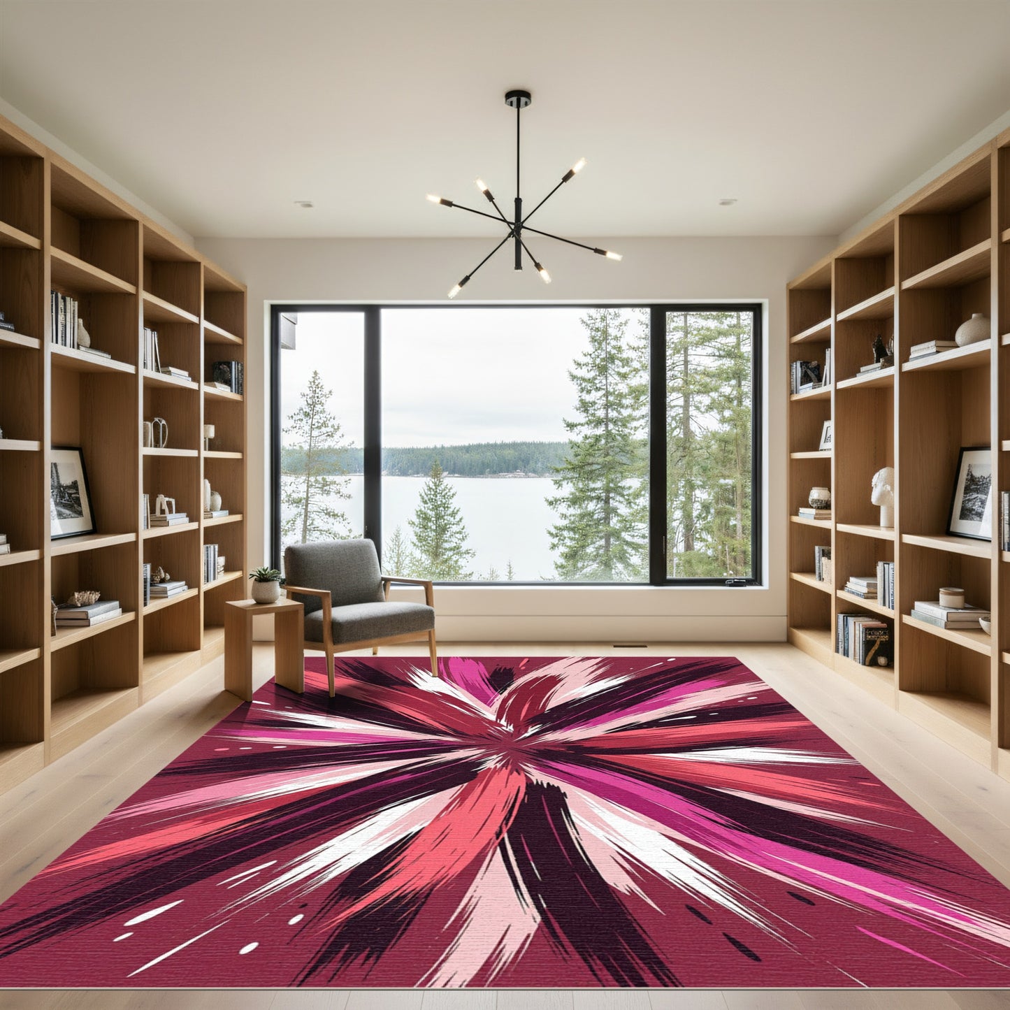 Vibrant Magenta Pink Abstract Starburst Rug