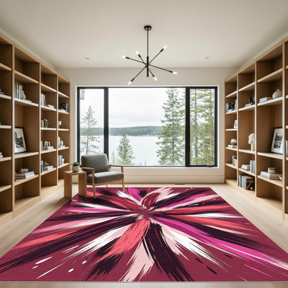Vibrant Magenta Pink Abstract Starburst Rug