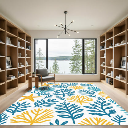 Yellow Starfish Blue Coral Arrangement Rug