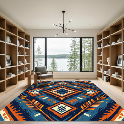Navajo Orange Blue Arrow Diamond Rug