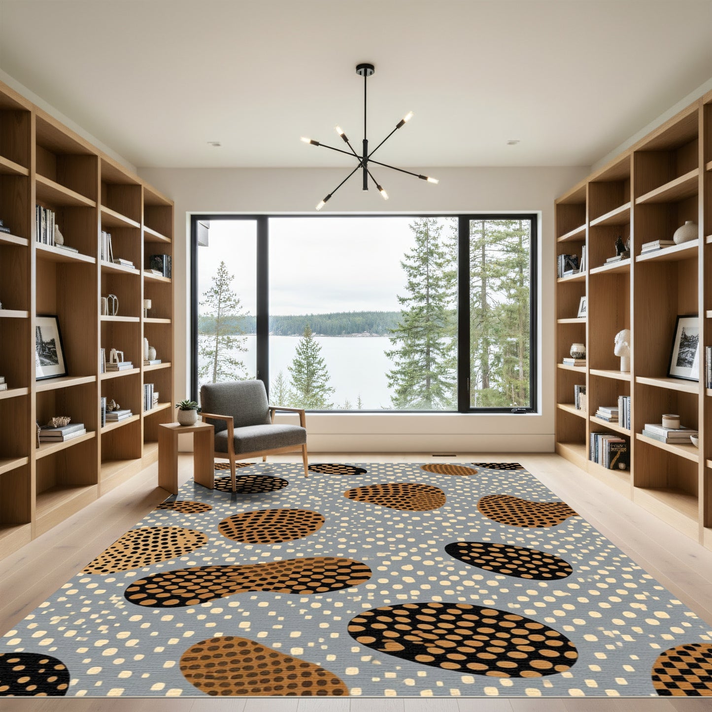 Abstract Ochre Dotty Shapes Rug