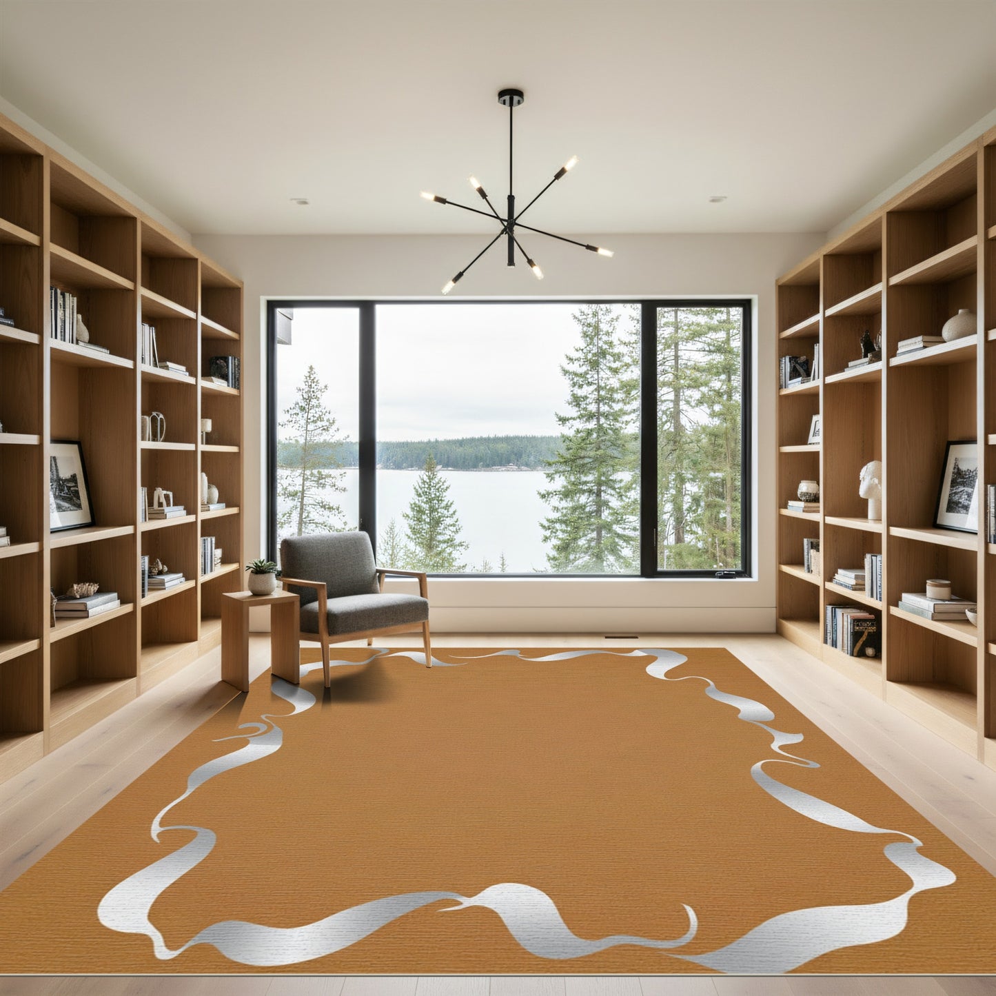 Bronze Silver Flowing Ribbon Frame Rug