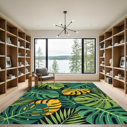 Lush Vibrant Tropical Monstera Leaf Rug