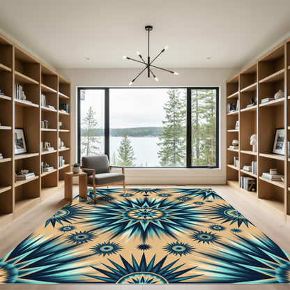 Radiant Teal Sun Burst Medallion Rug